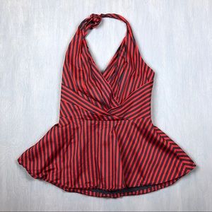 Anthropologie Red and Black Striped Halter Top